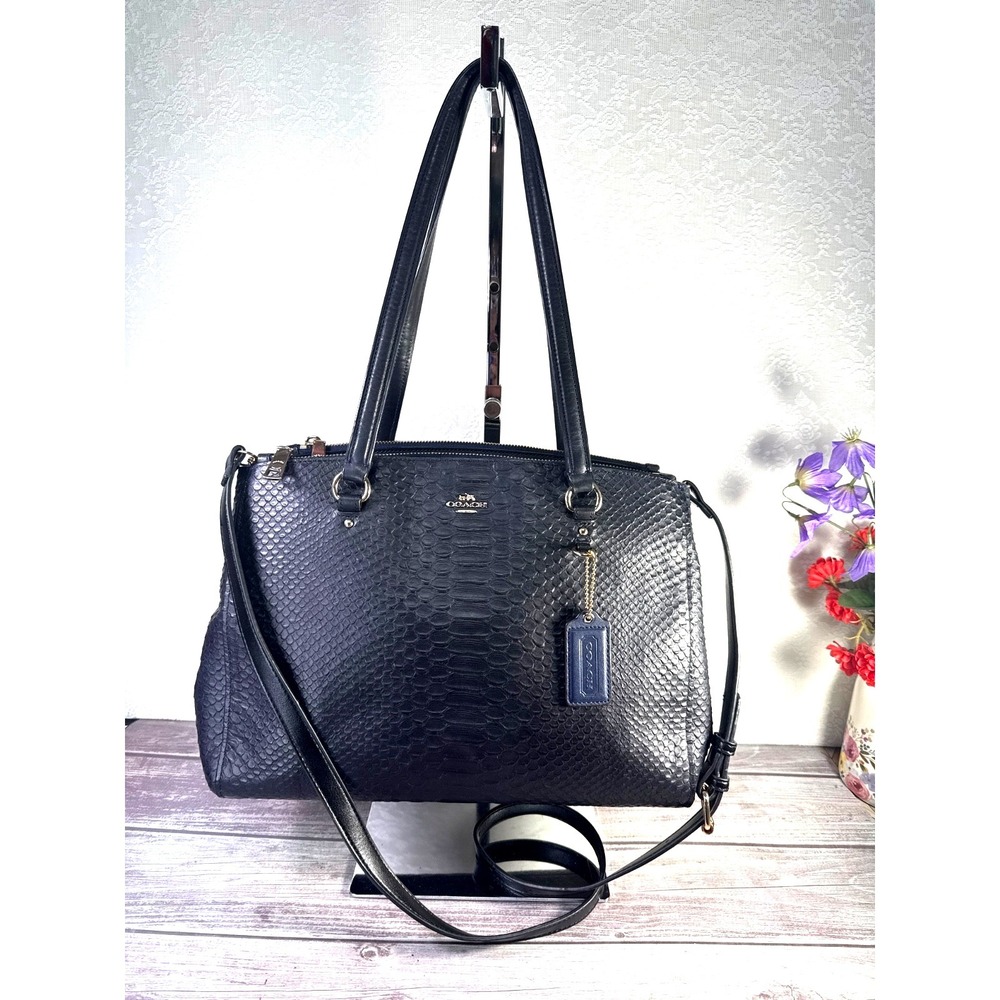 Coach 36879 Stamped Snakeskin Stanton Carryall‎ Navy Leather Handbag